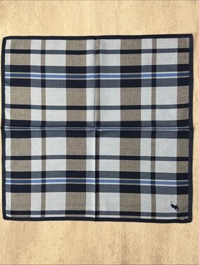 Polo by Ralph Lauren Navy, Light Blue & Tan Plaid Pocket Square
